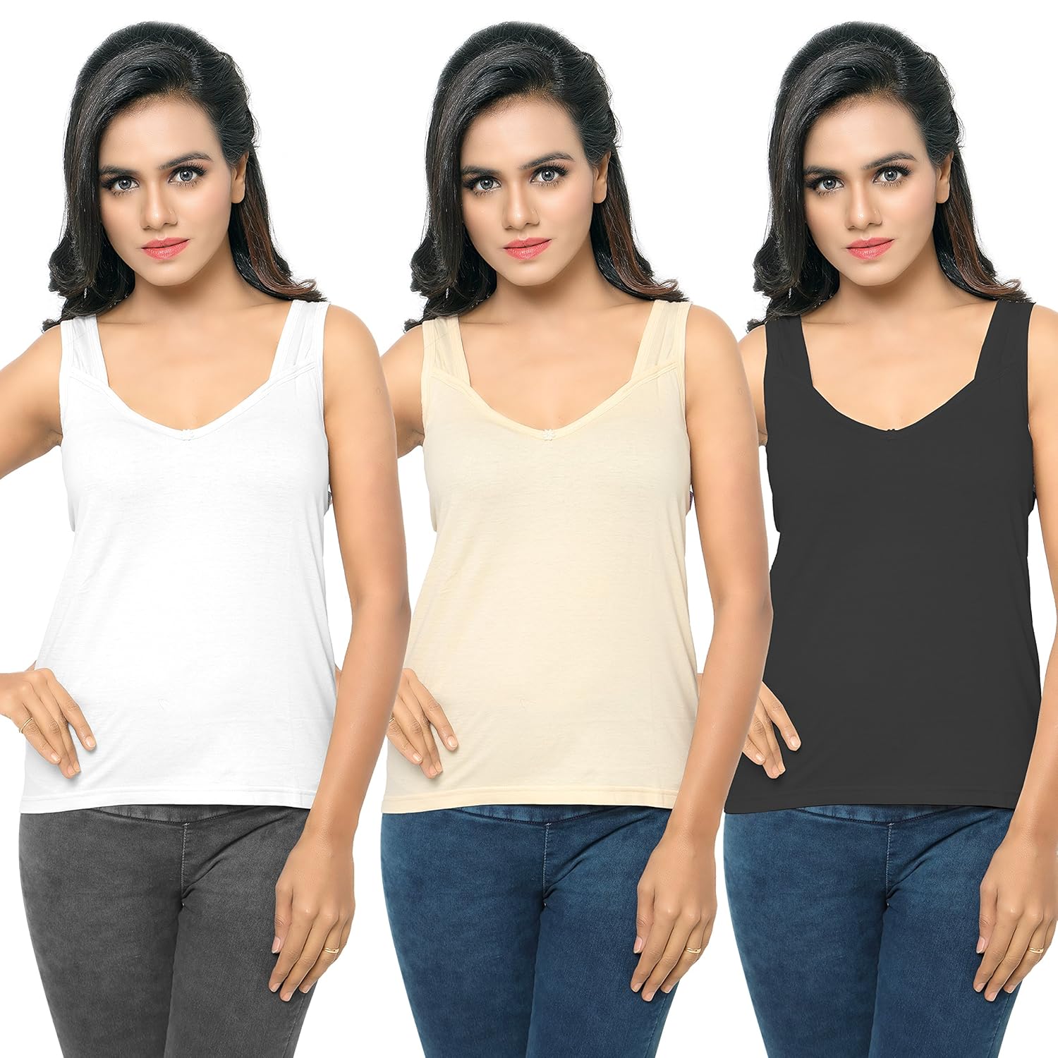 ziya combo of 3 white beige black pure cotton inner for tops