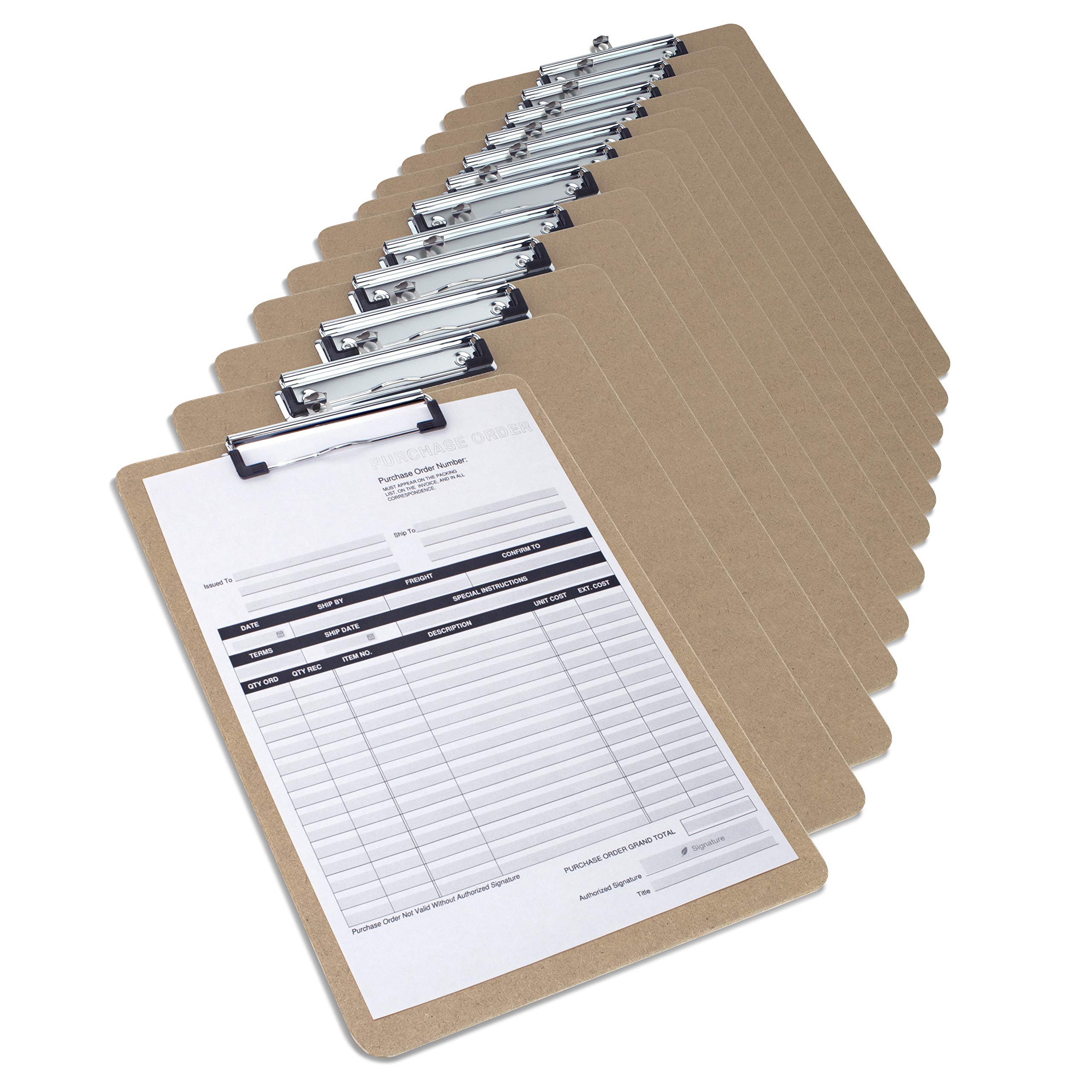 Rapesco 1601 Business Pack: 12 Standard Hardboard Clipboards, A4, Brown