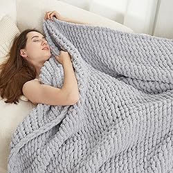 Amélie Home Chunky Knit Blanket Throw, Thick Soft
