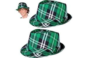 JUSTOTRY 2PC St.Patrick Day Fedora Hats for Men Women Irich Outfit Costume Classic Plaid Green Hat Saint Patricks Day Accessories
