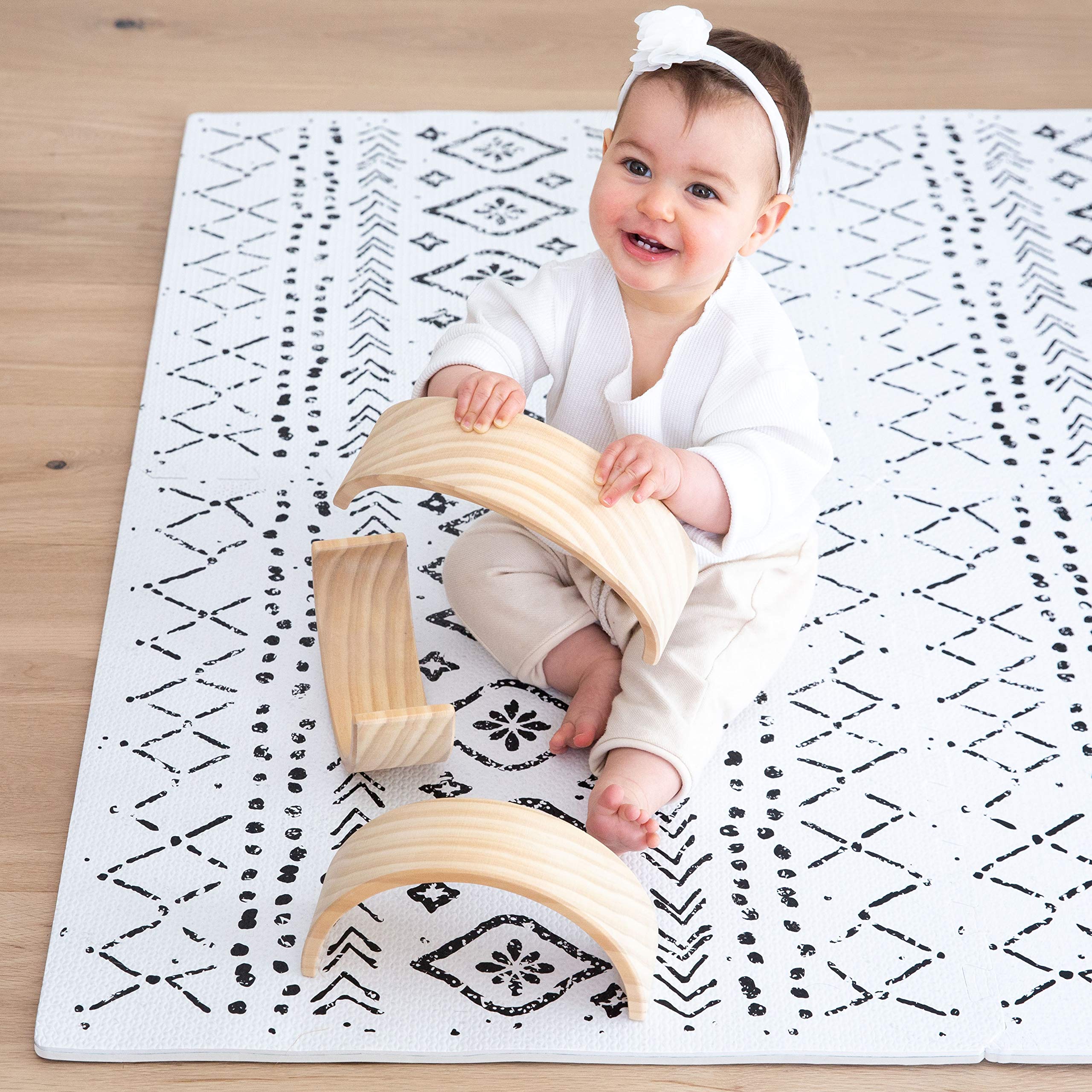 Lillefolk Stylish Baby Play Mat. Soft, Thick, Non-Toxic Foam, Covers 6 ft x 4 ft. Large Infants, Kids Floor Playmat with Interlocking Puzzle Tiles for Tummy Time and Crawling. Neutral Color (Boho). (Paterns/Brand Varies From Stock Photo). 