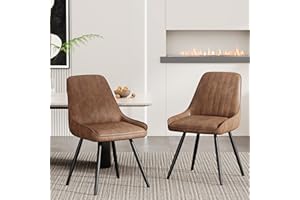 Alunaune Modern Dining Chairs Set of 2 Upholstered Accent Mid Century Armless Leisure Kitchen Living Room Faux Leather Desk Side Chair with Metal Legs-Brown