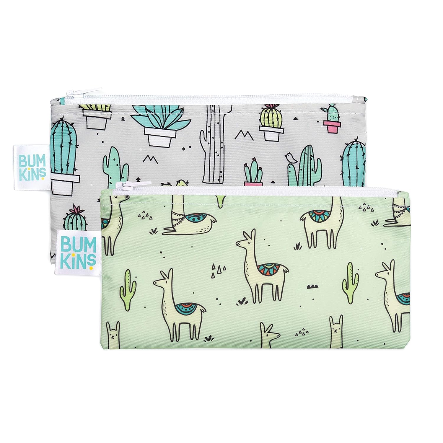 Bumkins Snack Bags, Reusable, Washable, Food Safe, BPA Free, 2-Pack – Llama / Cactus