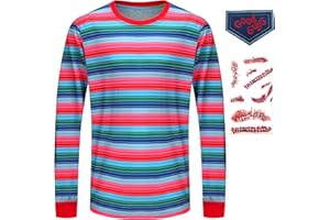 Tuoweey Halloween Costume for Men Horror Rainbow Striped Tee Casual Long Sleeve Shirt Tops