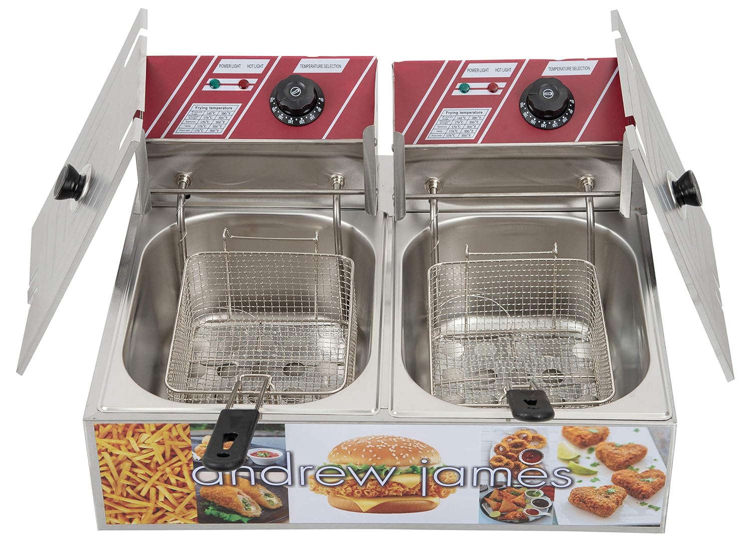 ANDREW JAMES Commercial Stainless Steel Double Deep Fat Fryer, 6+6 Ltrs