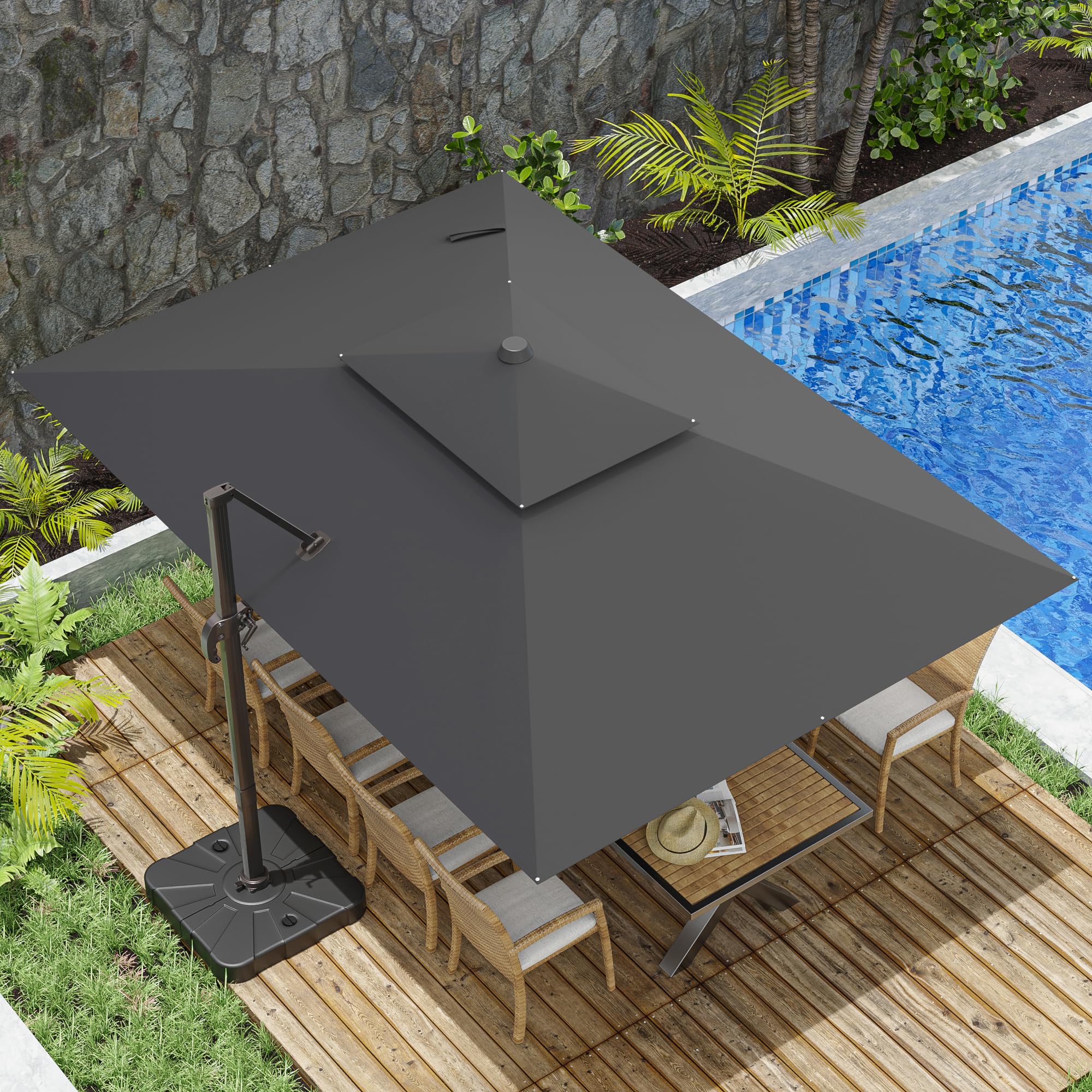 Photo 1 of ZLACUIU 10x13FT Cantilever Outdoor Patio Umbrellas, Double Top Large Rectangle Umbrella, Heavy Duty 360° Rotation Offset Outdoor Sun Shade Umbrella for Garden Deck Pool Backyard Patio, Grey