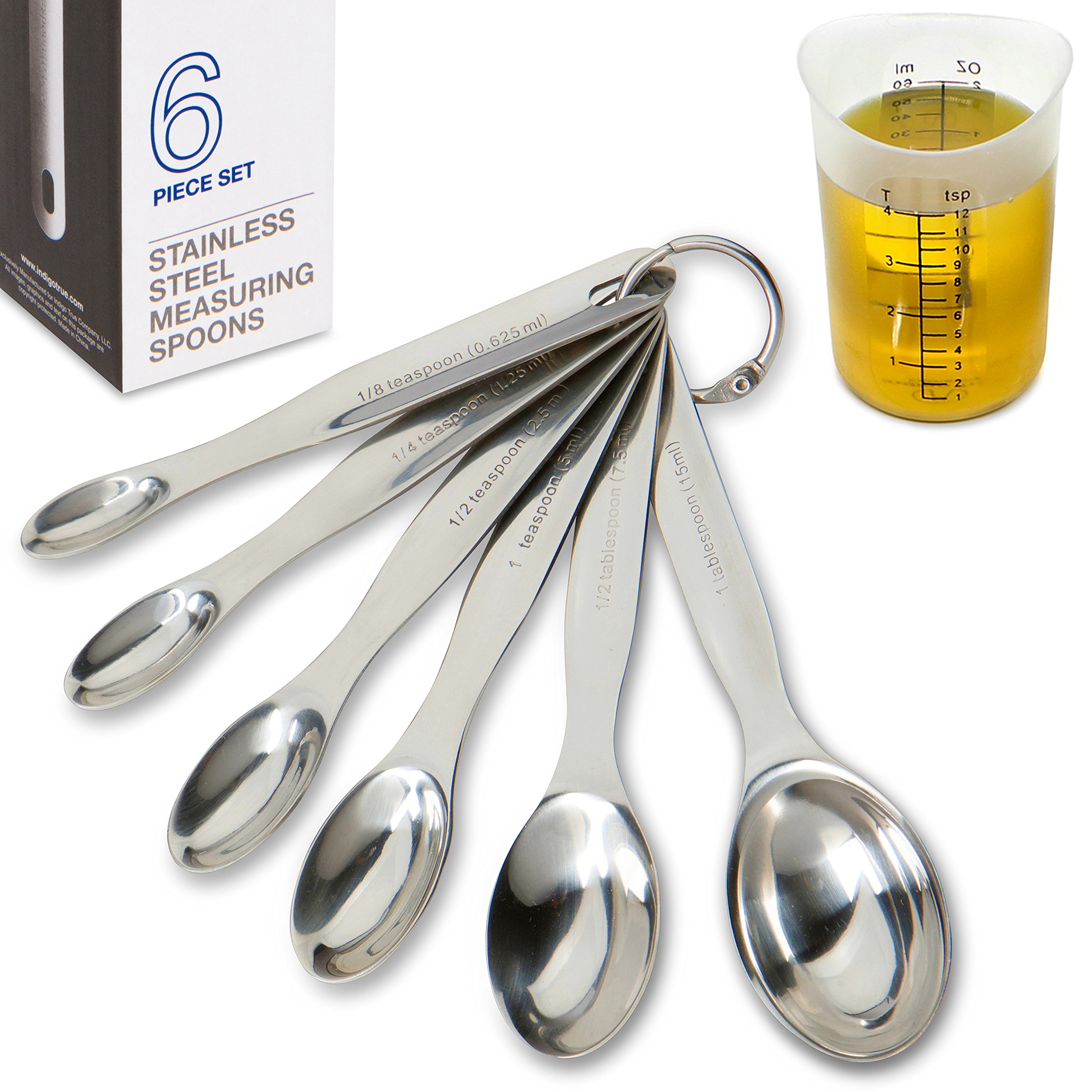 Stainless Steel Measuring Spoons Stackable 6 pcs with FREE Flexible