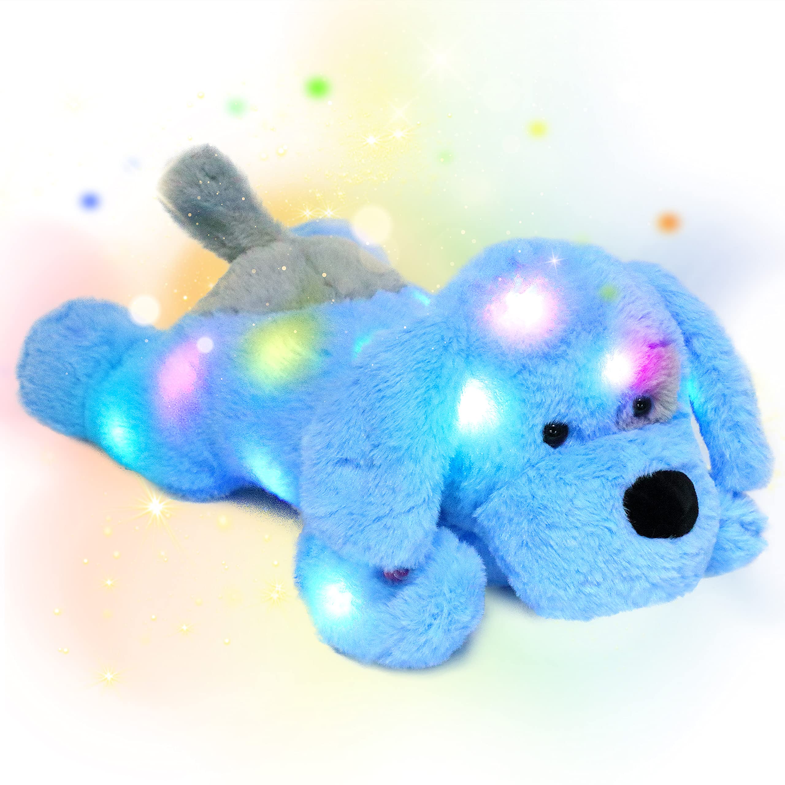 Photo 1 of Hopearl LED Plush Puppy Light up Stuffed Animal Dog Floppy Pup Night Lights Glow in The Dark Christmas Winter Birthday Gifts for Kids Toddler Girls, Blue, 17''