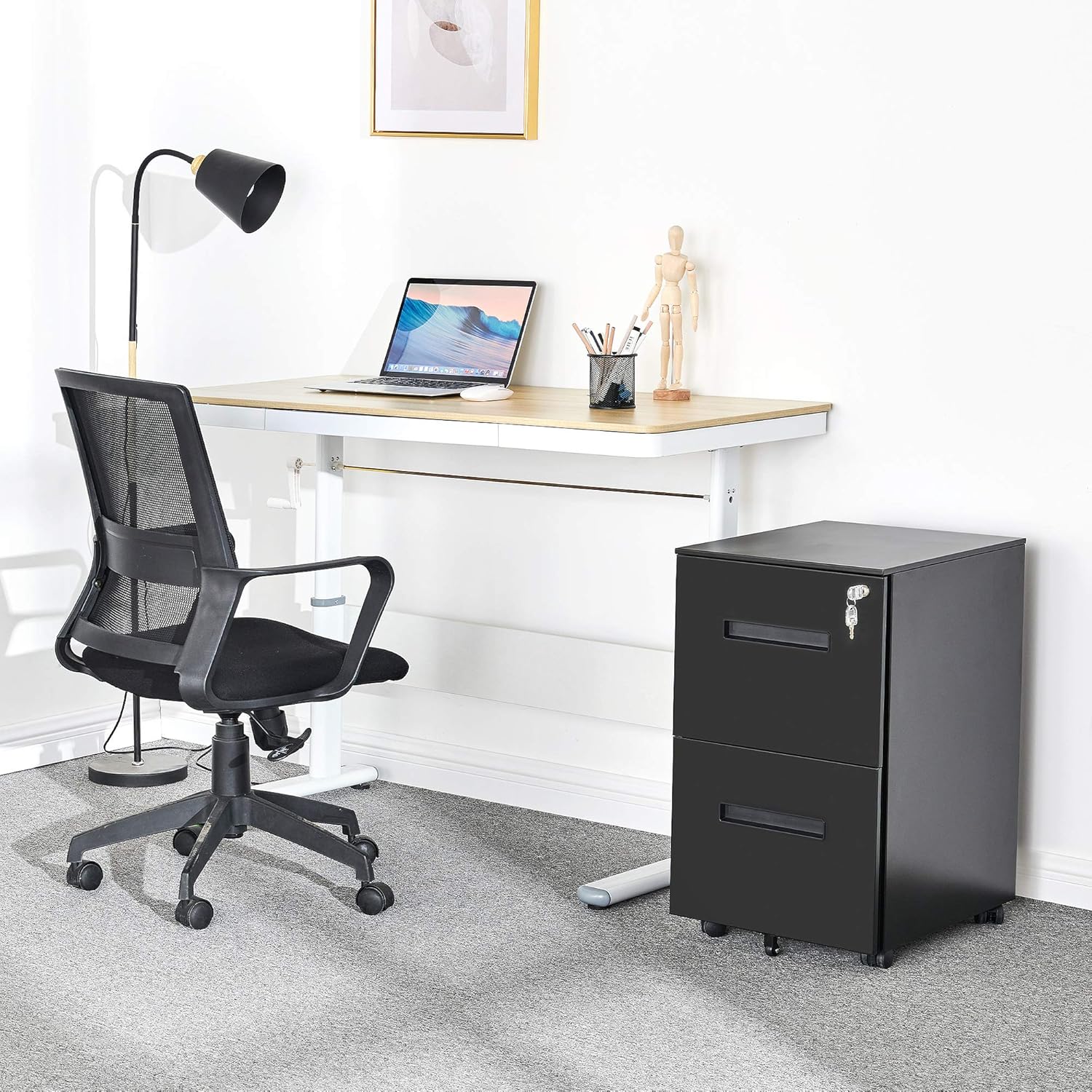 YITAHOME 2-Drawer Mobile File Cabinet with Lock, Office Storage Filing Cabinet for Legal/Letter Size, Pre-Assembled Vertical Metal File Cabinet Except Wheels Under Desk - Black: Furniture & Decor