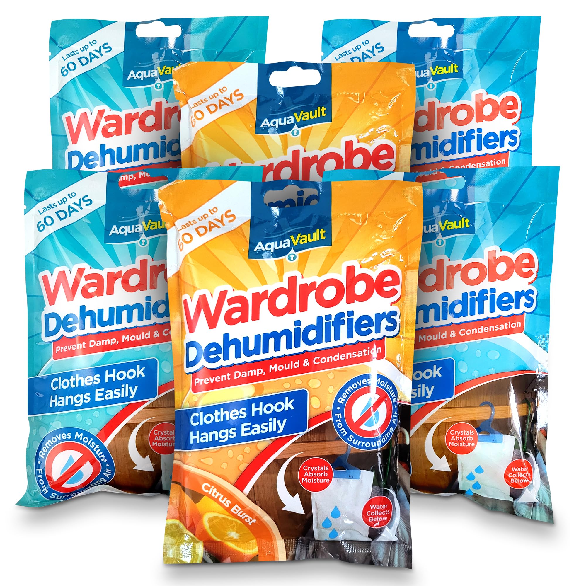 SOL 6pk Wardrobe Dehumidifiers for Home, Hanging Dehumidifier Bags for Wardrobe Prevents Damp, Mould and Condensation, Moisture Absorber for Clothes, Long-Lasting, Perfect for Closets & Storage Spaces