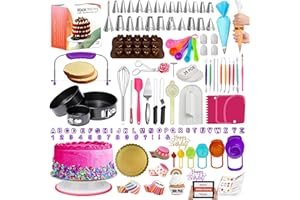 Cake Decorating Supplies, 700PCs Cake Decorating Kit 3 Springform Cake Pans, Cake Turntable, Numbered Piping Icing Tips, Choc