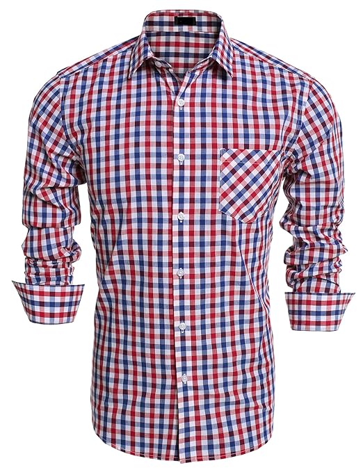 Burlady Herren Hemd Kariert Slim Fit Trachtenhemd Langarm Kentkragen Karohemd Freizeithemd Für Oktoberfest Männer