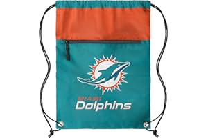 FOCO NFL Officially Licensed Unisex Team Color Football Primary Logo Wordmark Drawstring Backpack With Zippered Pocket - Miami Dolphins