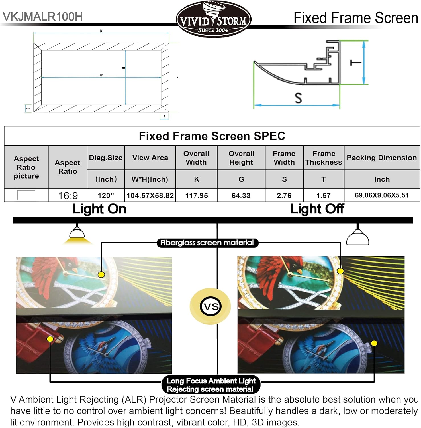 Amazon Co Jp Vividstorm 固定フレーム スクリーン 100 Diagonal
