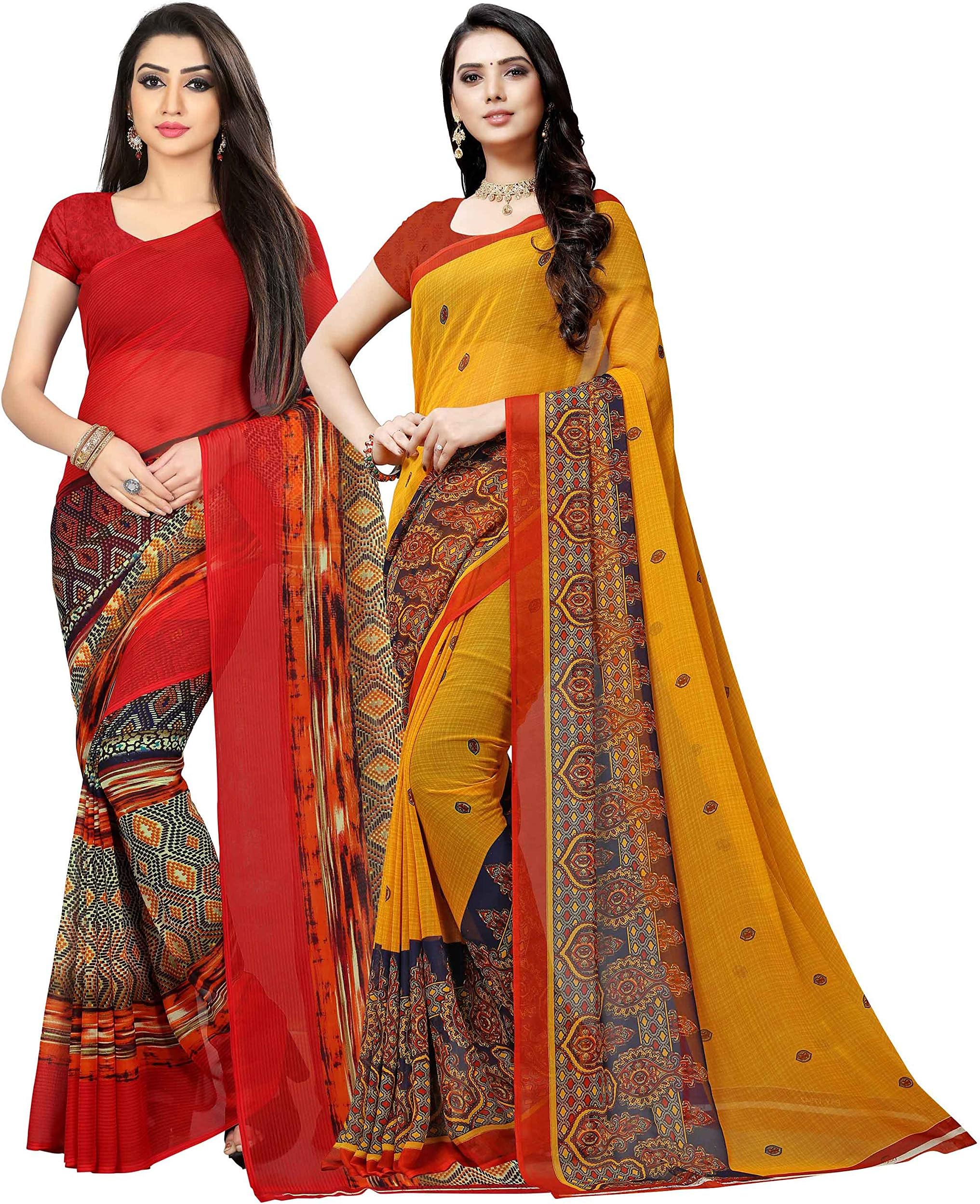 Georgette with Blouse Piece Saree (Pack of 2) (Combo_1471_1497_Multicoloured_OS)