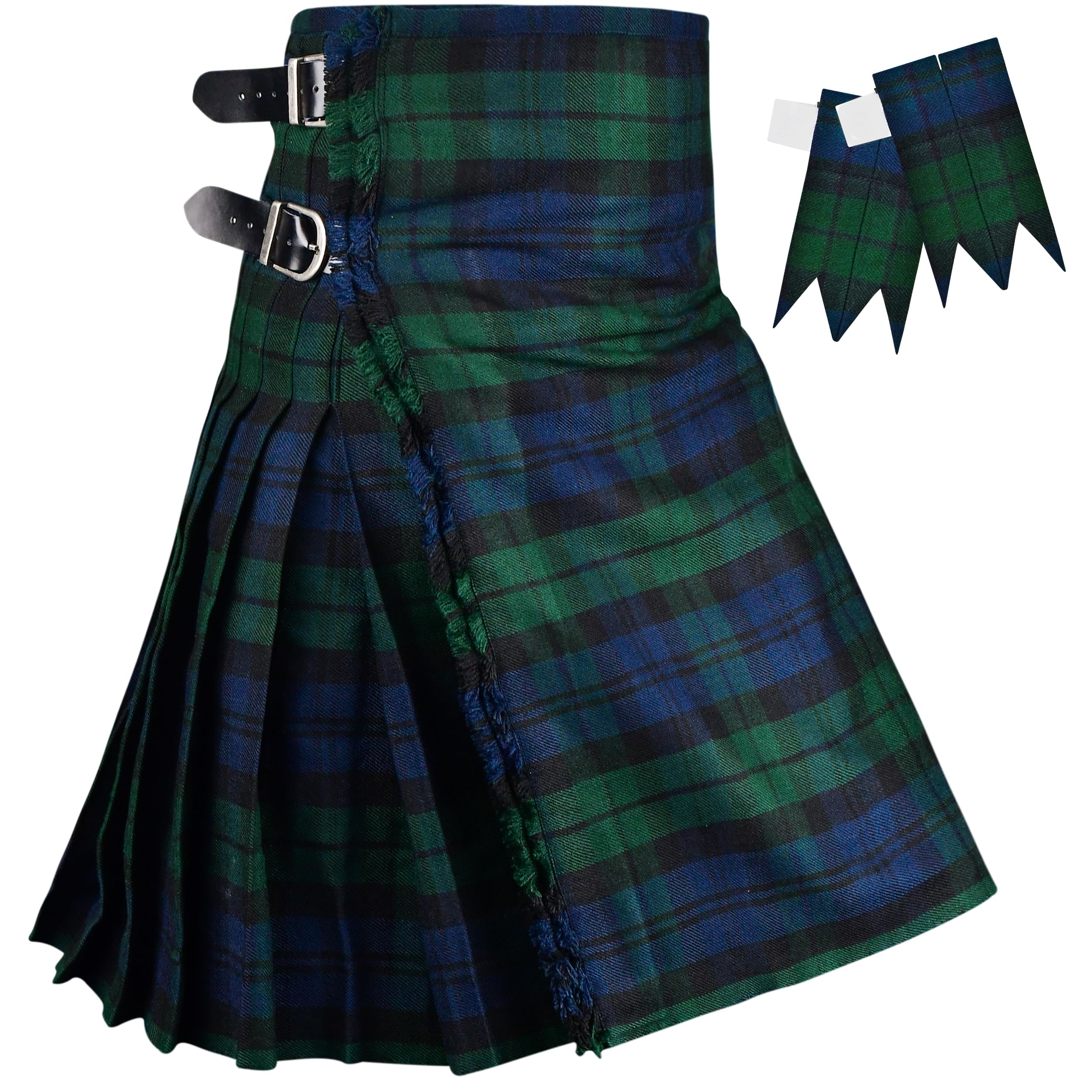 H HIGHLAND REDSTONE Kilt for Men I Scottish Tartan Kilt Polyviscose 8 Yard Traditional Mens Kilt (Black Watch, 38-40) — image 1