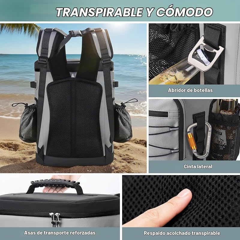 Mochila Nevera Isotérmica, Mochila Termica Grande de 30 litros con Aislamiento Térmico y A Prueba de Fugas, Bolsa Picnic Impermeable para Hombre y Mujer
