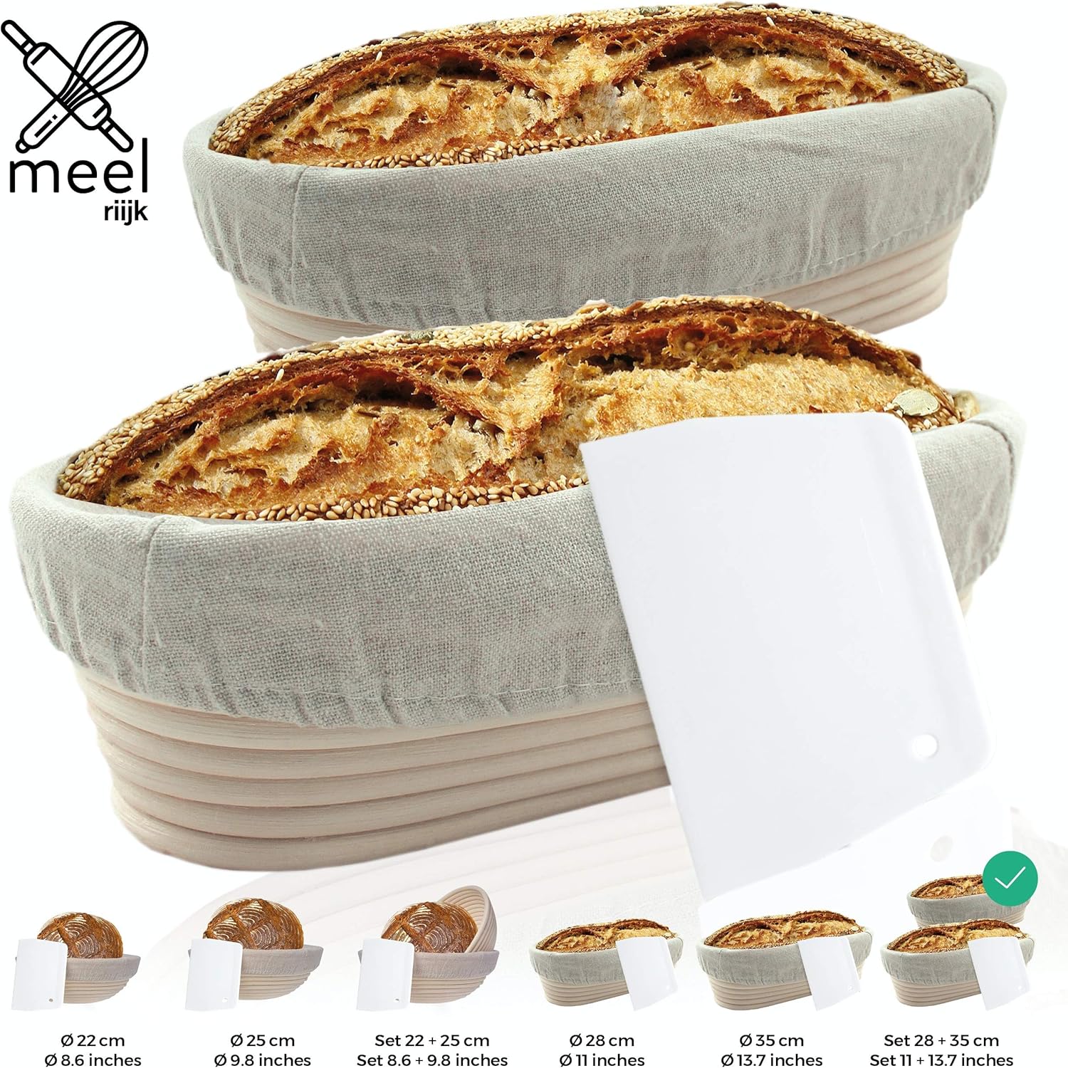 Bread Proofing Basket Set of 2 + Scraper Natural