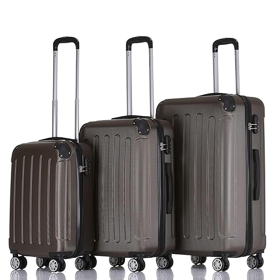 BEIBYE Hartschalen-Koffer Trolley Rollkoffer Reisekoffer Handgepäck 4 Rollen (M-L-XL-Set) (Coffee, Set)