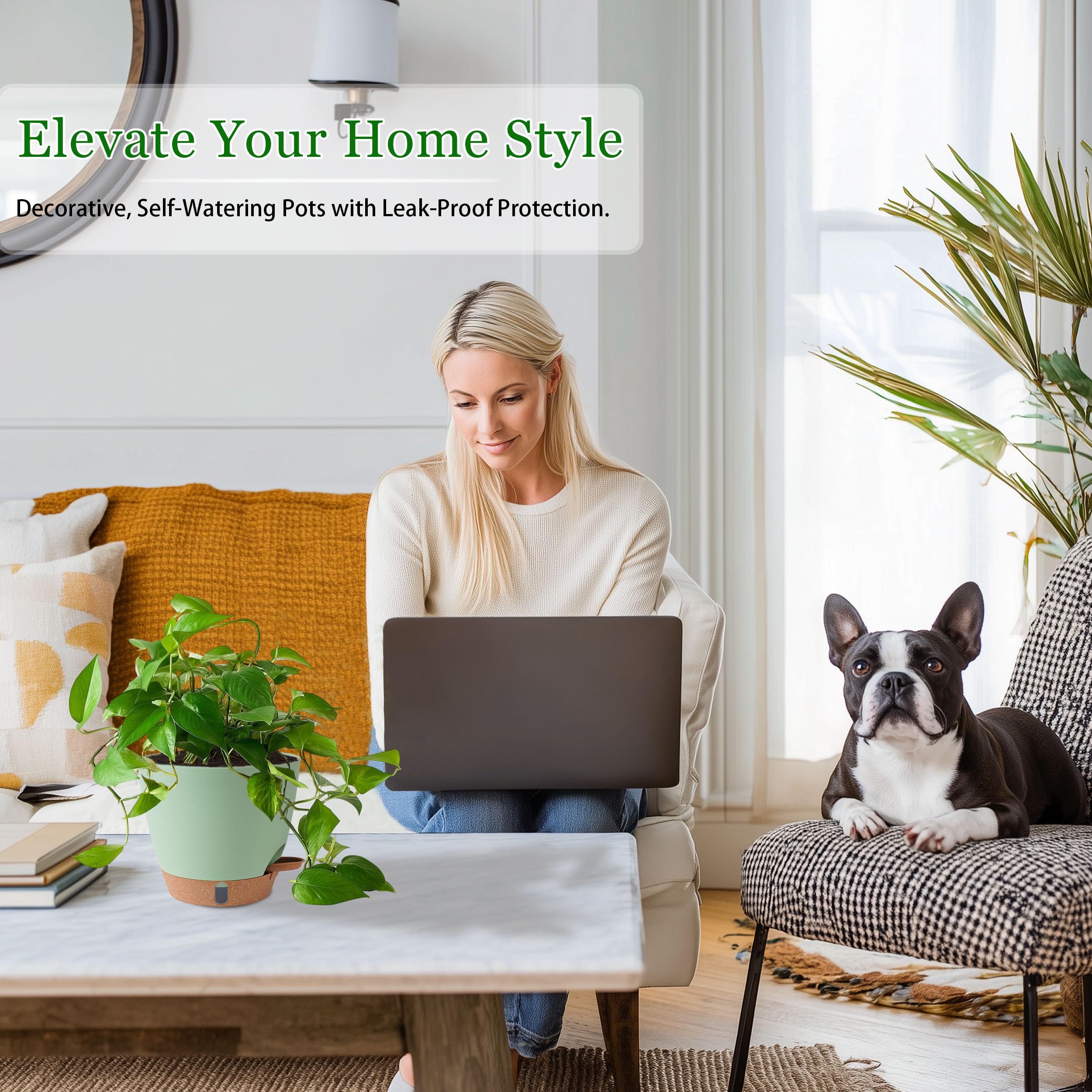 Condition photo showing New/Like New for fielda self watering pots for inoor ourdoor plants 8/7/6.5/6/5 inch plastic planters with drainage h
