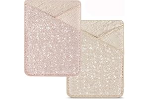 BIAJIYA Phone Card Holder, Glitter PU Leather Sleeve, Credit Card Holder Stick On Phone Case for iPhone Samsung Most Smartphones (Rosegold)