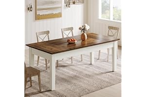 Tribesigns Dining Table for 4-6 People, 62-Inch Rectangular Kitchen Table with Solid Wood Legs, Modern Farmhouse Dinner Table for Dining Room, Kitchen, Living Room, Rustic Brown & Cream White