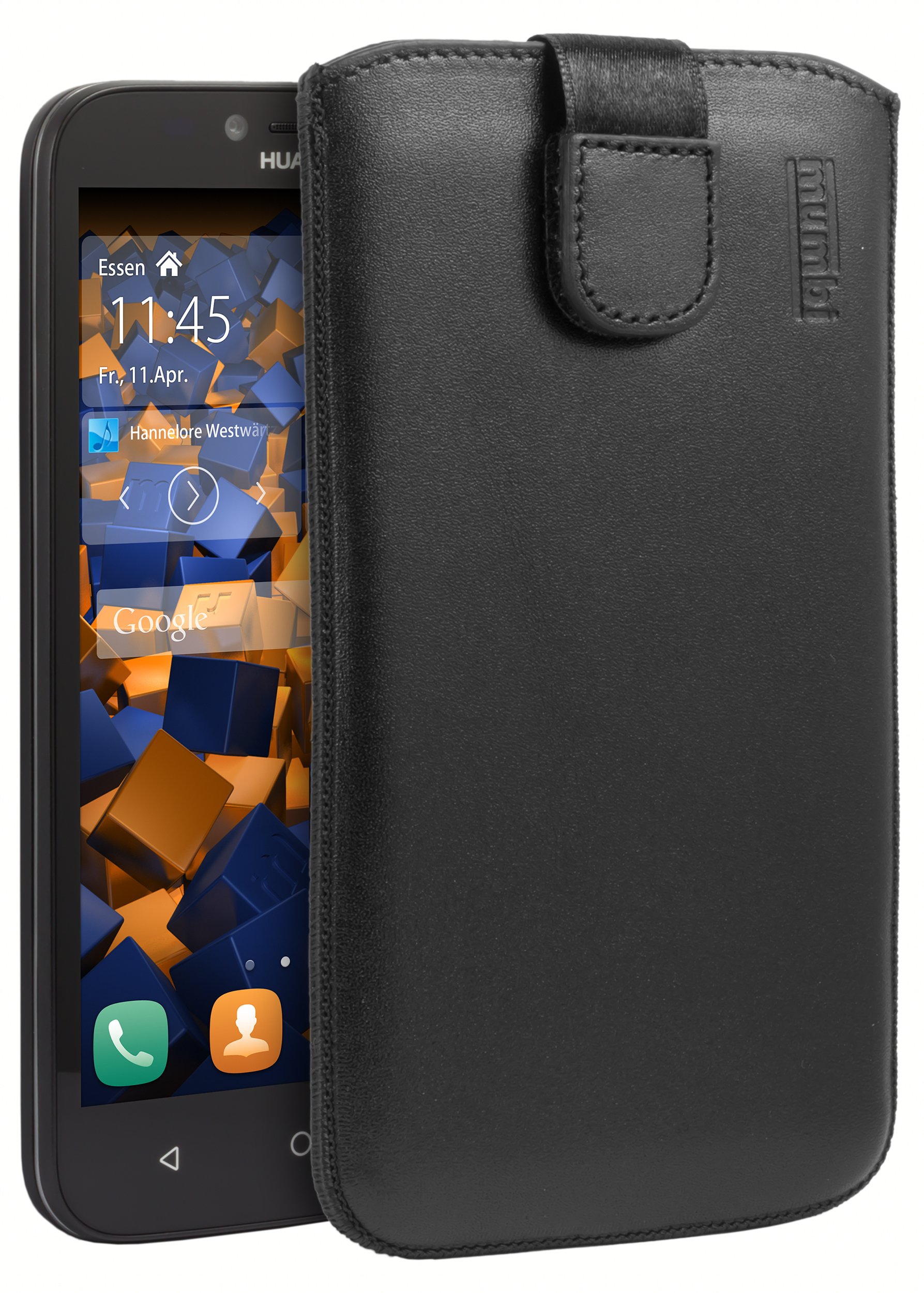 mumbi Genuine Leather Case Compatible with Huawei Y625 Black