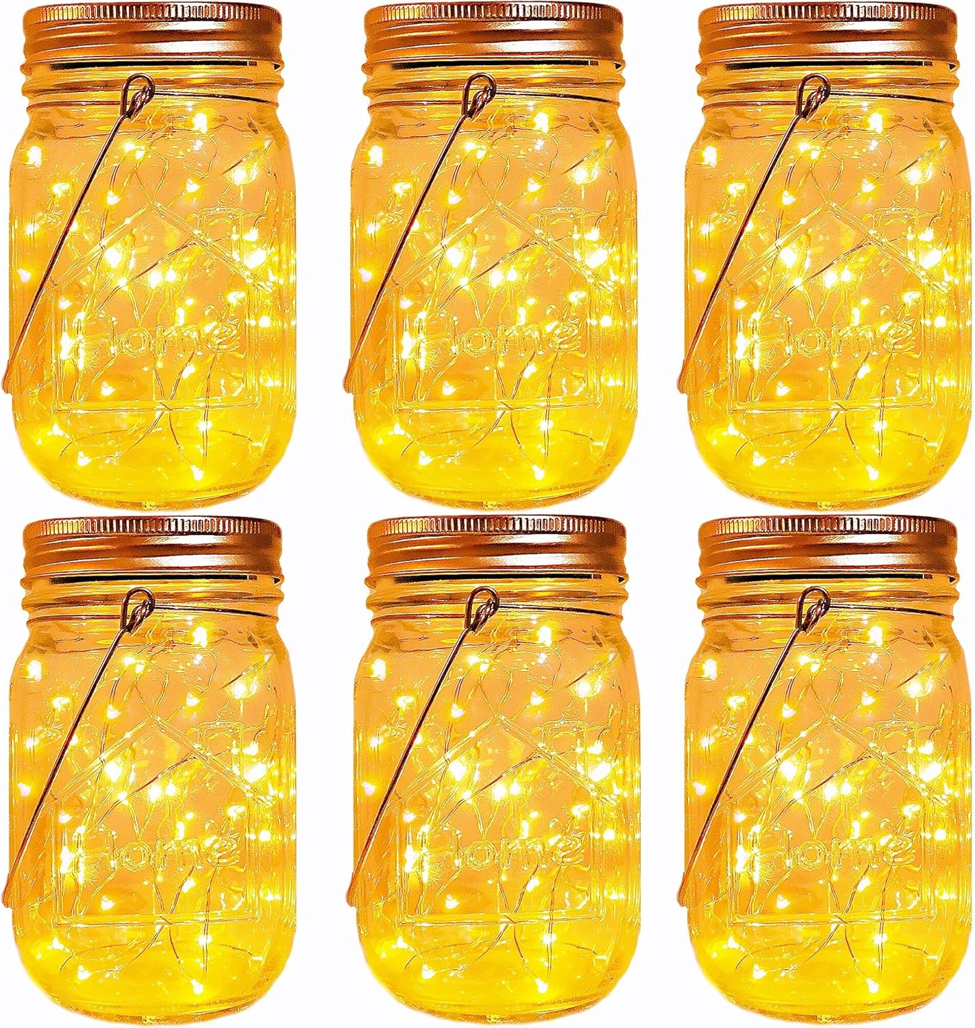 Solar Mason Jar Lights,6 Pack 30 Led Fairy Hanging Jar Lights,Solar Lanterns for Outdoor Patio Party Garden Wedding Decor Lights(Mason Jars/Handles Included)