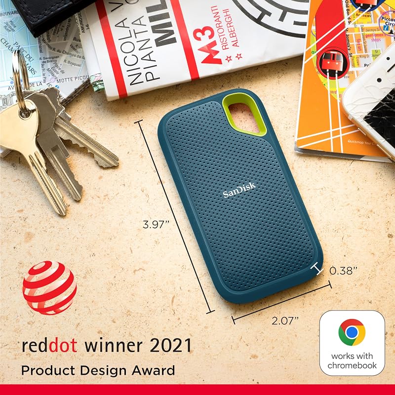 Sandisk 1tb extreme portable ssd, usb-c, memória de estado sólido nvme externa, até 1050 mb/s, classificação ip65 de resistência à água e poeira - monterey