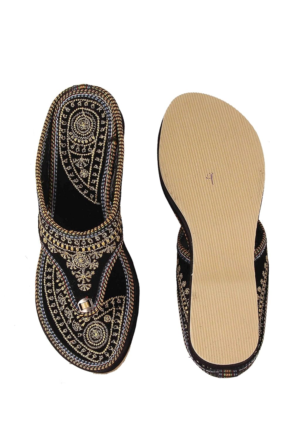 shree women's synthetic leather ethnic jaipuri work sandals