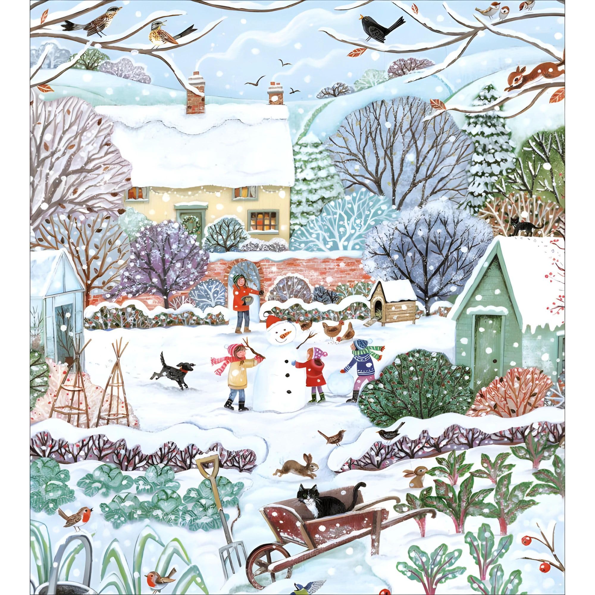 Charity Christmas Cards - Supporting Age UK, British Heart Foundation, Marie Curie and Mind - Pack of 5 - Winter Garden and Snowman - Made in the UK - Eco-Friendly