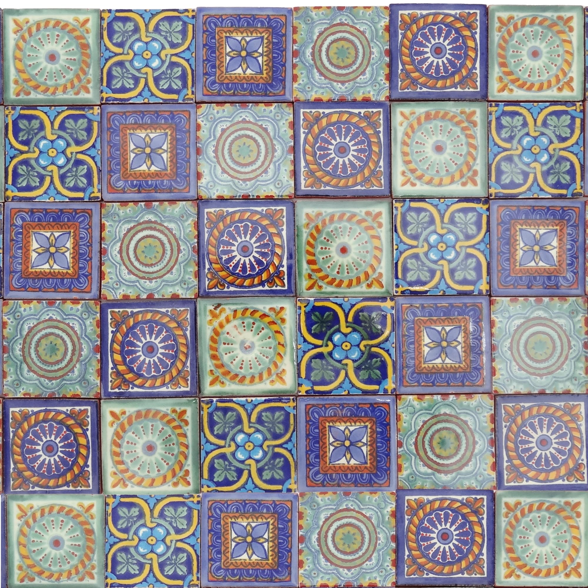 Tumia LAC Handmade Mexican Talavera Tile - Authentic Style Hermosos Patrones Ceramic Tiles for Crafts, Backsplashes and Home Improvement - 50 Pack