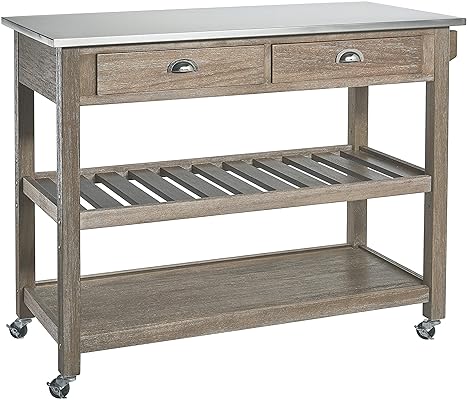 Ball & Cast Solano 2-Drawer Rubberwood Kitchen Cart, Grey