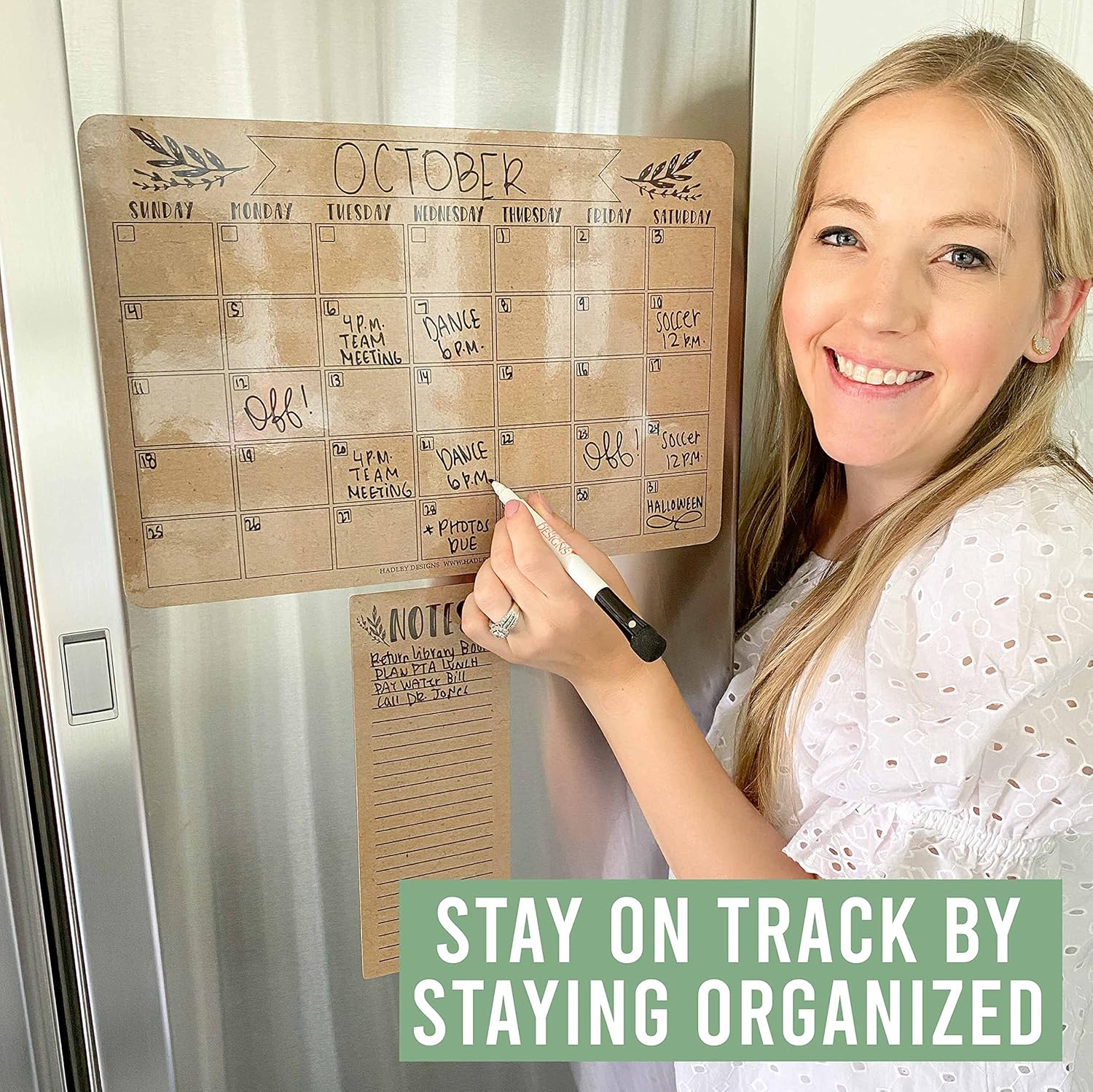 Magnetic Fridge Calendar Dry Erase Magnetic Calendar for Refrigerator - Rustic Magnetic Dry Erase Calendar for Fridge, White Board Calendar for Wall, Dry Erase Board Calendar, Magnetic Notepad : Office Products