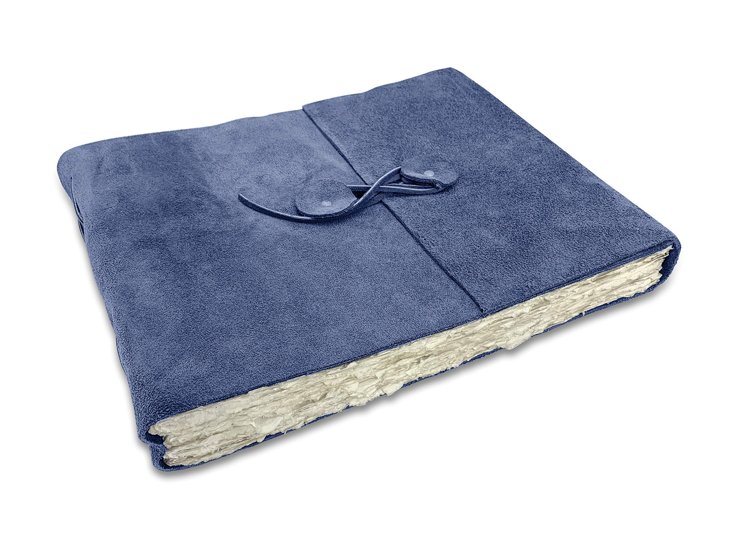 Wanderings Blue Suede Leather Watercolor Journal - 25x32cm - with Handmade Deckle Edge Paper for Scrapbooks Watercolor Albums. Cold Press Paper - Thick 350 GSM