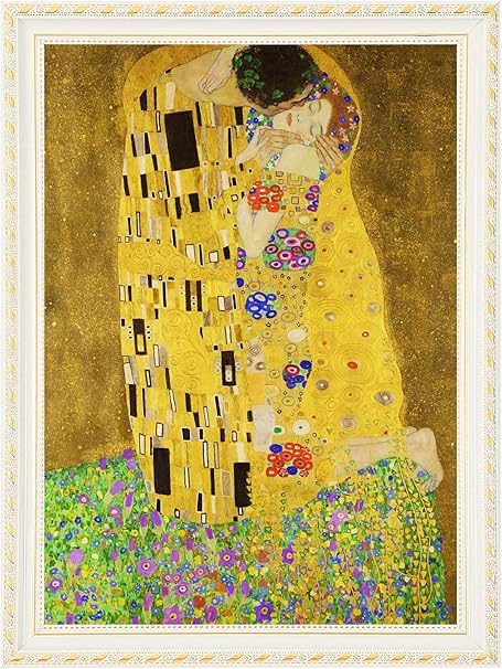 Amazon ポスター クリムト 接吻 キス A3サイズ フレーム付 白 金色装飾 壁掛け 返金保証有 上質 インテリア 壁紙用 絵画 アート 壁紙ポスター アートフレーム ポスター オンライン通販