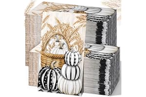 Moinchore 200 Pcs Black White Pumpkins Guest Napkins 2 Ply Fall Wheat Bathroom Paper Towel Thanksgiving Disposable Hand Towels Autumn Decorative Napkins for Bathroom Baby Shower Birthday Party Dinner