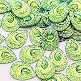 Heiolox 50 Pcs Resin Colorful Drop Peacock Eye Flatback Rhinestone, MM Water Drop Flatback Resin,for Bags, Clothe,Shoes, Wedding DIY Decorative Crafts (Light Green)