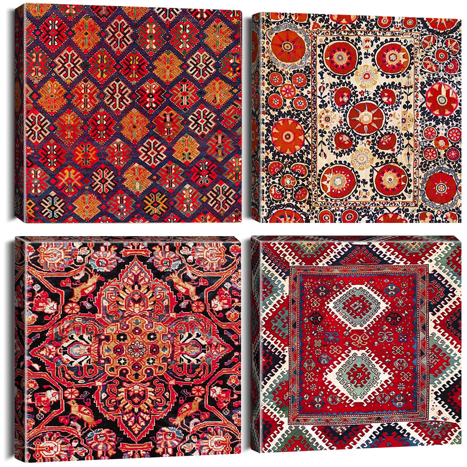 Artscope 4 Pieces Traditional Vintage Wall Art Canvas Prints - Bohemian Turkish Moroccan Style Picture Painting - Modern Wall Artwork Framed for Gifts Bathroom Home Kitchen Office Decor - 30 x 30 CM — image 1