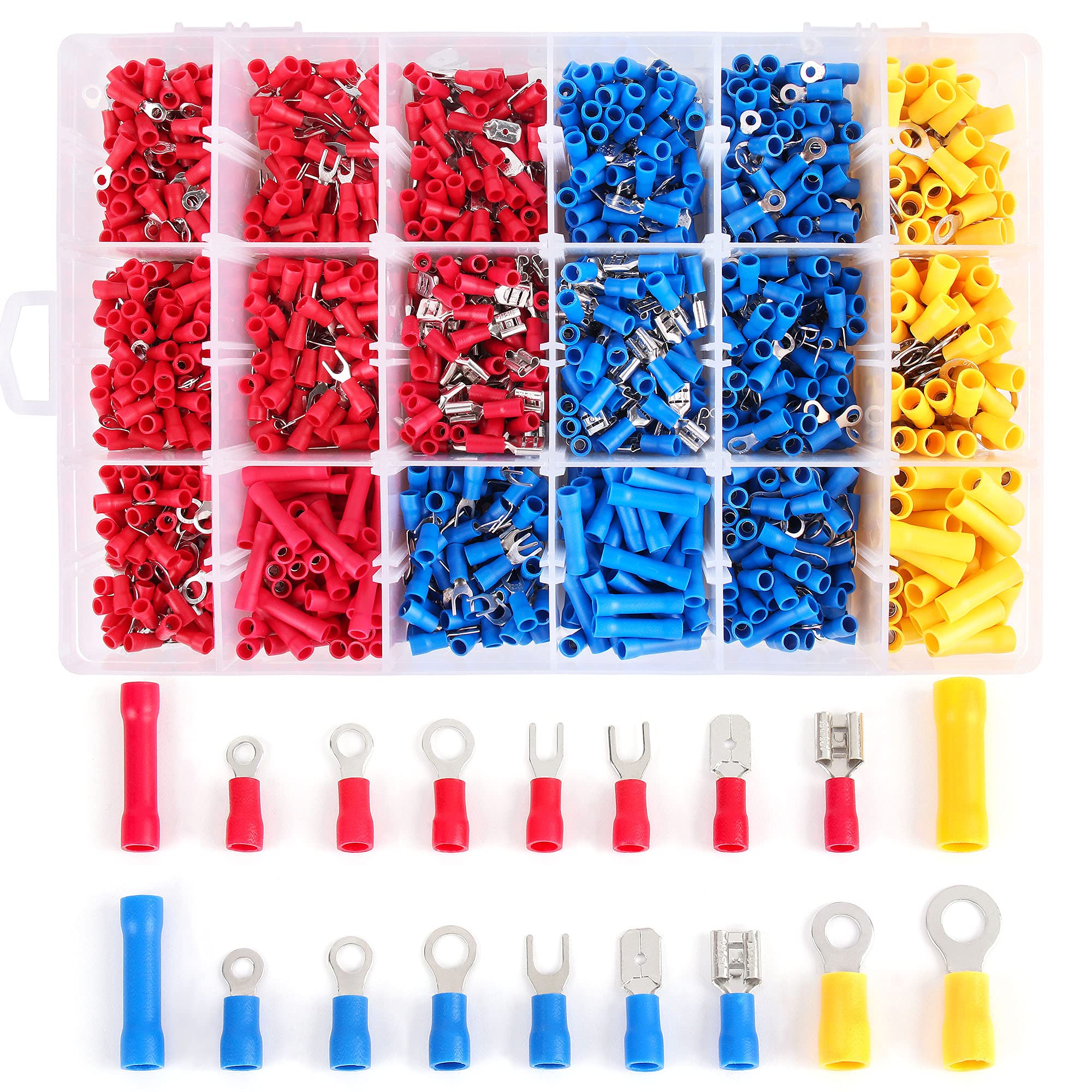 Flytuo 1280PCS Crimp Connectors Set - Assorted Insulated Butt Bullet Spade Fork Ring Connector Solderless Crimp Terminals Kit - Electrical Crimps for Secure Wiring — image 1