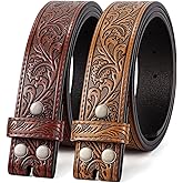 SANSTHS 2 Pack Western Belts for Men without Buckle, Cowboy Belt for Buckle Western Leather Belt Straps for Jeans