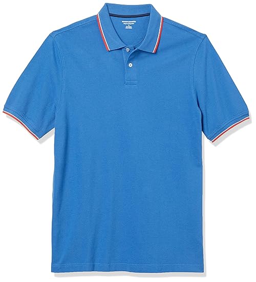 Amazon Essentials Men's Regular-Fit Cotton Pique Polo Shirt (Available in Big & Tall), Blue Red White Stripe, X-Large