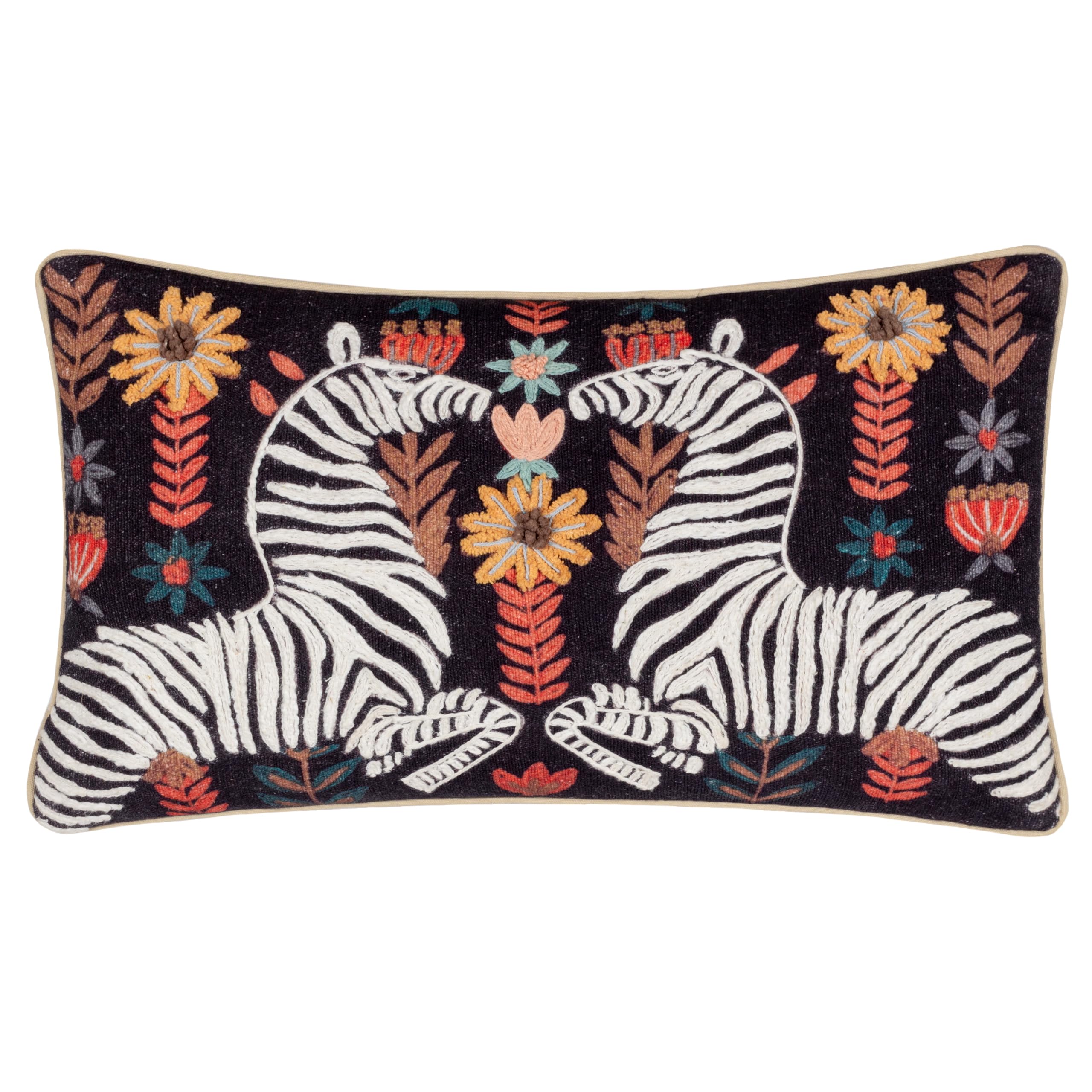Wylder Tropics Mirrored Zebra Embroidered Cotton Cushion Cover