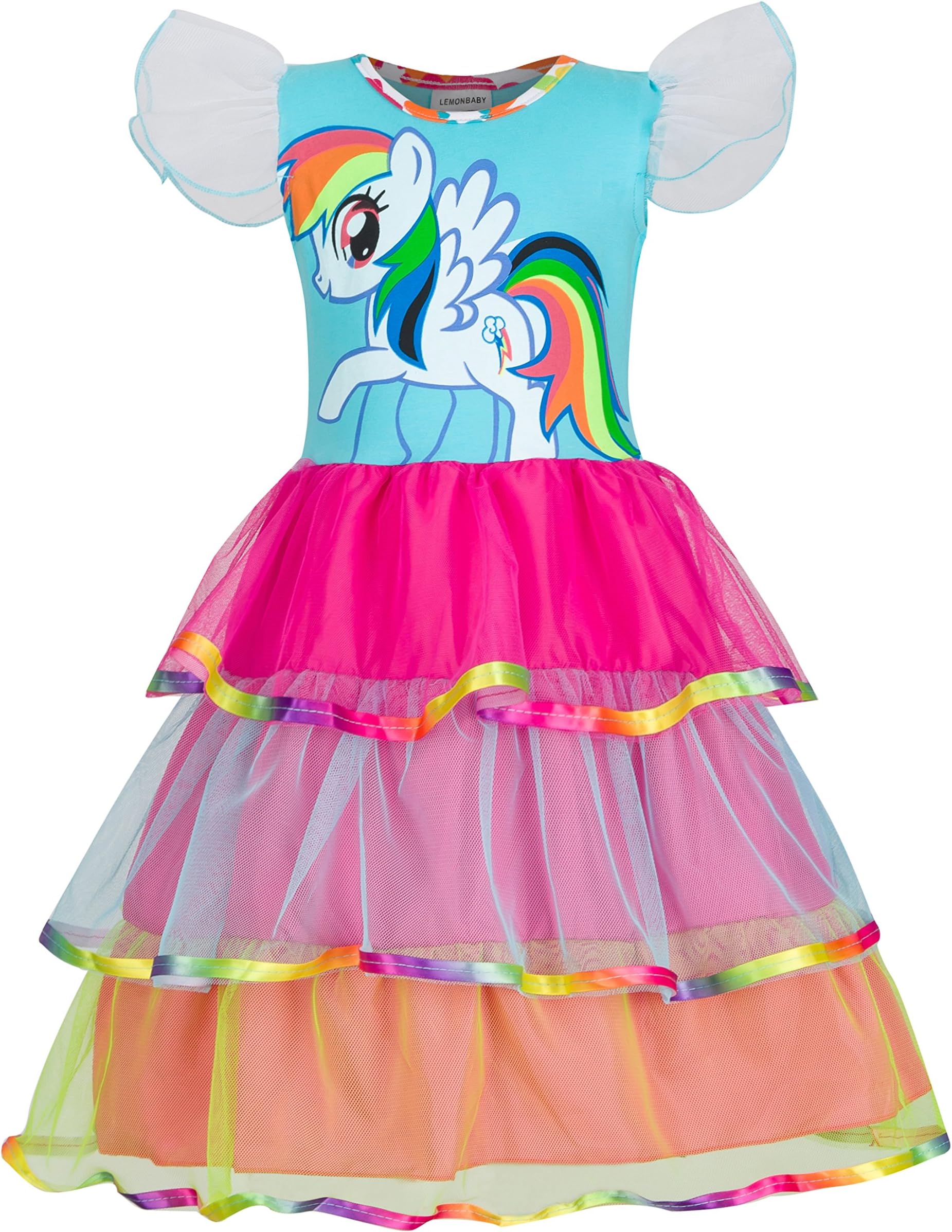 Rainbow My Little Pony Fancy Dress Girls Cartoon Childs Kids Costume Outfit