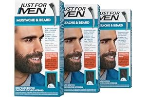 Just For Men Mustache & Beard, Beard Dye for Men with Brush, With Keratin Biotin Aloe and Coconut Oil for Healthy Facial Hair - Deep Dark Brown, M-46, Pack of 3 (Packaging May Vary)
