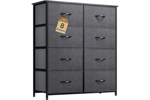 YITAHOME Dresser for Bedroom, Double Dresser with 8 Drawers, Storage Tower with Fabric Bins, Chest of Drawers for Closet & Living Room (Black Wood Grain)