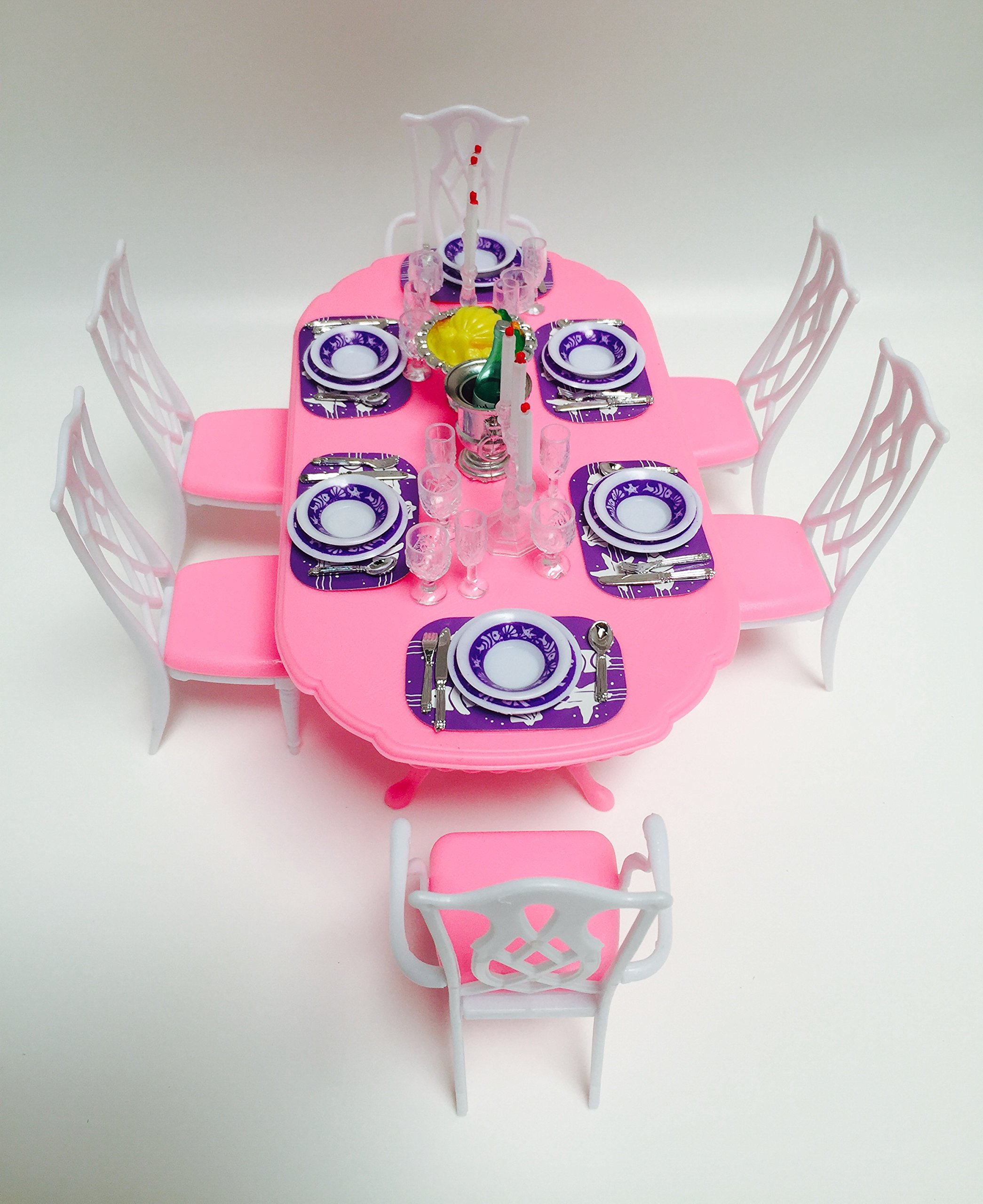 My Fancy Life Dollhouse Furniture, Dining Room Play Set with Table, Chairs and Tableware