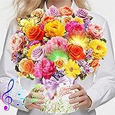 XTF2015 Birthday Cards with MUSIC & LIGHTS, Happy Birthday Card, Peony & Butterfly, 13 Inch Life Sized Forever Flower Bouquet 3D Pop Up Music Cards for Mom Daughter Women Wife