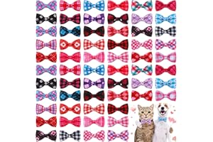 Silkfly 60 Pcs Valentines Day Plaid Dog Collar Bow Ties Bulk Heart Print Dog Bowtie Holiday Wedding Pet Accessories Grooming Supplies Puppy Bow Detachable Collar Charms for Small Medium Large Dogs Cat
