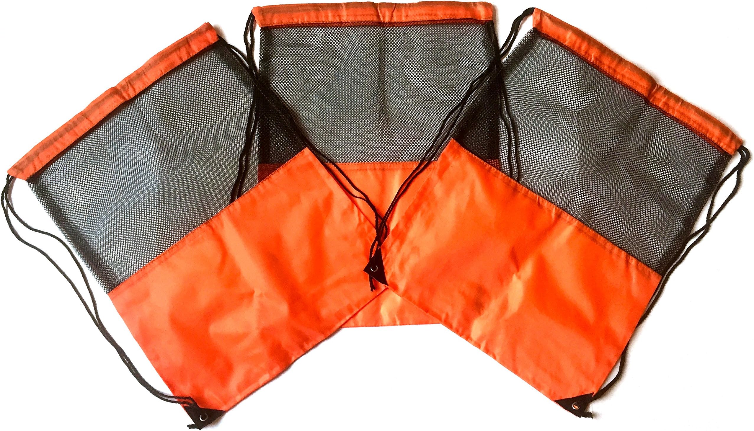 3 Pack ORANGE MESH Nylon Drawstring Backpacks Sackpack Tote Cinch Gym Bag - Variety of Colors! (Regular, Orange Mesh)